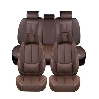 Coverado Front and Back Seat Covers 5 Pieces, Waterproof Nappa Leather Auto Seat Protectors Full Set with Head Pillow, Universal Car Accessories Fit for Most Sedans SUV Pick-up Truck, Brown