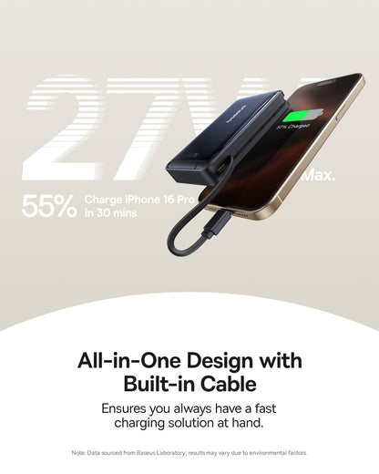 Baseus Qi2 Certified 15W for Magsafe Battery Pack, Nomos P2 30W Fast Charging Portable Phone Charger 10,000mAh Power Bank with USB-C Cable & Smart Display for iPhone 16/15/14/13/12 Series -(Black)
