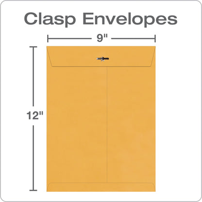 Quality Park 9 x 12 Clasp Envelopes with Deeply Gummed Flaps, Great for Filing, Storing or Mailing Documents, 28 lb Brown Kraft, 100 per Box (QUA37890)