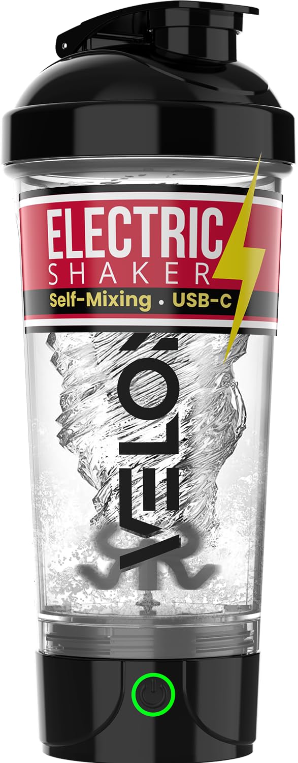 VELOMIX Electric Protein Shaker Bottle - 24 oz | USB-C Rechargeable | Leak Proof Shaker Cups for Protein Shakes | Portable Blender for Shakes and Smoothies (Electric-Transparent)