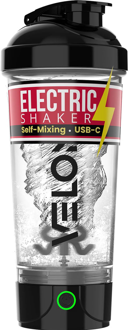 VELOMIX Electric Protein Shaker Bottle - 24 oz | USB-C Rechargeable | Leak Proof Shaker Cups for Protein Shakes | Portable Blender for Shakes and Smoothies (Electric-Transparent)