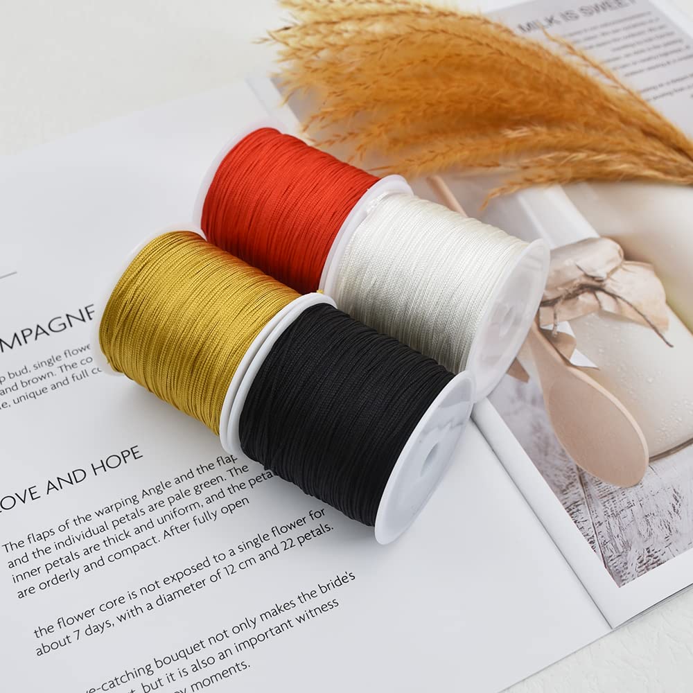 TONIFUL 1mm x 100 Yards Black Nylon Cord Satin String for Bracelet Jewelry Making Rattail Macrame Trim Cord Necklace Bulk Beading Thread Kumihimo Chinese Knot Craft