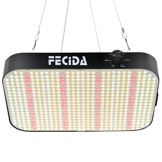 FECiDA LED Grow Light Dimmable 6000 Lumen 65 Watt, 2025 Best Grow Lights for Indoor Plants Full Spectrum, Hanging Seed Starting Seedlings Vegetable Growing Lamps, Daisy Chain Function, Built-in Fan