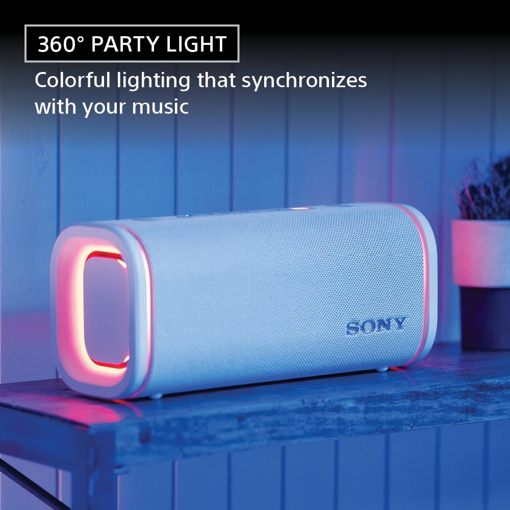 Sony ULT Field 5 Wireless Portable Bluetooth Speaker, IP67 Waterproof, Dustproof, and Rustproof with Enhanced Bass, 25 Hour Battery, 360° Party Light, and Shoulder Strap (SRSULT50W), Off White