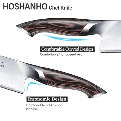 HOSHANHO Kitchen Knife in Japanese High Carbon Steel, Professional High-Class Chef's Knife 8 inch, Non-slip Ultra Sharp Cooking Knives with Ergonomic Handle