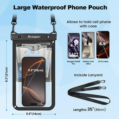 [Up to 10"] Large Waterproof Phone Pouch Bag - 2 Pack Waterproof Phone Case for iPhone 16 15 14 Pro Max Galaxy S25 S24 Ultra, IPX8 Cellphone Water Protector Pouch Beach Essentials Travel Must Haves