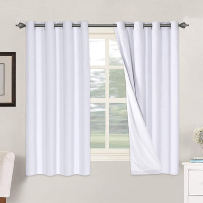 H.VERSAILTEX Linen Blackout Curtains 63 Inches Long 100% Blackout Thermal Insulated Textured Linen Look Curtain Draperies Anti-Rust Grommet, Energy Saving with White Liner, 2 Panels, Bright White