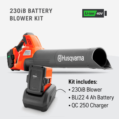 Husqvarna 230iB Battery Powered Cordless Leaf Blower, 136-MPH 650-CFM Electric Leaf Blower with Brushless Motor and Quiet Operation, Battery and Charger Not Included