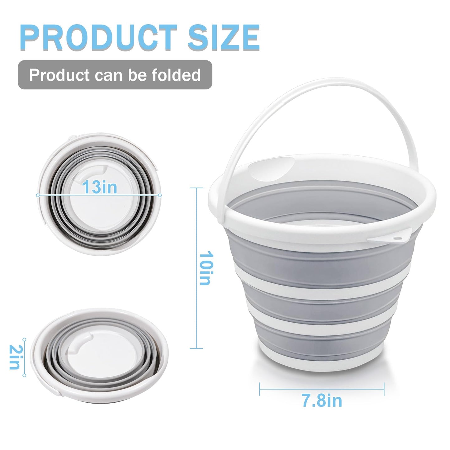 2-Pack Collapsible Buckets - 2.6 Gallon (10L) Large Capacity, Essential for RV, Garden Cleaning, Car Washing, Camping, Fishing, Multi-Purpose Durable Portable Buckets, Easy Storage, Use Anywhere