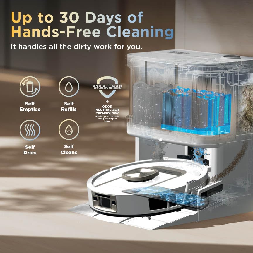 Shark Robot Vacuum & Mop Combo, PowerDetect ThermaCharged NeverTouch Pro, Self-Emptying, Self-Refill with Heated Mop Cleaning, 60-Day Capacity, 30-Day Tank, 6 PowerDetect Technologies, White, AV2900XE