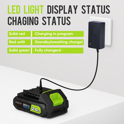 STEELITE 21V Cordless Leaf Blower, 150 MPH 600 CFM High-Performance Airflow, Lightweight Electric Blower for Lawn Care, Patio Cleaning, Leaves & Dust, Includes 2 x 2.0Ah Batteries - Green