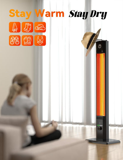 HETRAROOT 42INCH Outdoor Heater, 9Heat Levels & 540Min Timer, Child Safety Lock, IP65 Waterproof Garage Heater, 1500W Infrared Heating,Tip-Over&Overheat Protection,Patio Heaters for Outdoor Use Indoor
