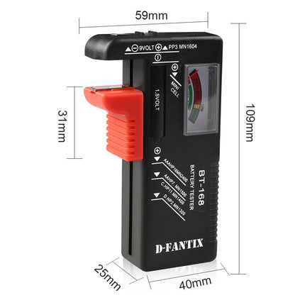 D-FantiX Battery Tester, Universal Battery Checker Small Battery Testers for AAA AA C D 9V 1.5V Button Cell Household Batteries Model BT-168