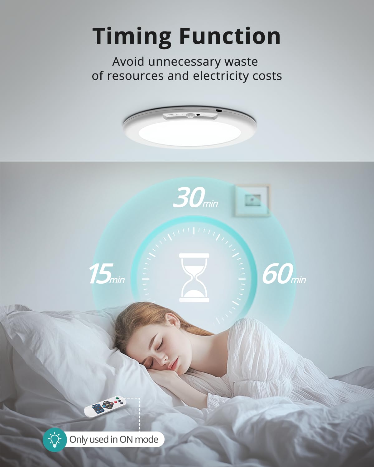 wowatt Battery Operated Ceiling Light Rechargeable Ceiling Lights with Remote Wireless Shower Lighting 3000K 4500K 6500K 7.48in Dimmable Timing Overhead Light for Closet Shower Living Room