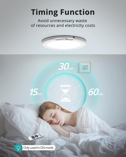 wowatt Battery Operated Ceiling Light Rechargeable Ceiling Lights with Remote Wireless Shower Lighting 3000K 4500K 6500K 7.48in Dimmable Timing Overhead Light for Closet Shower Living Room