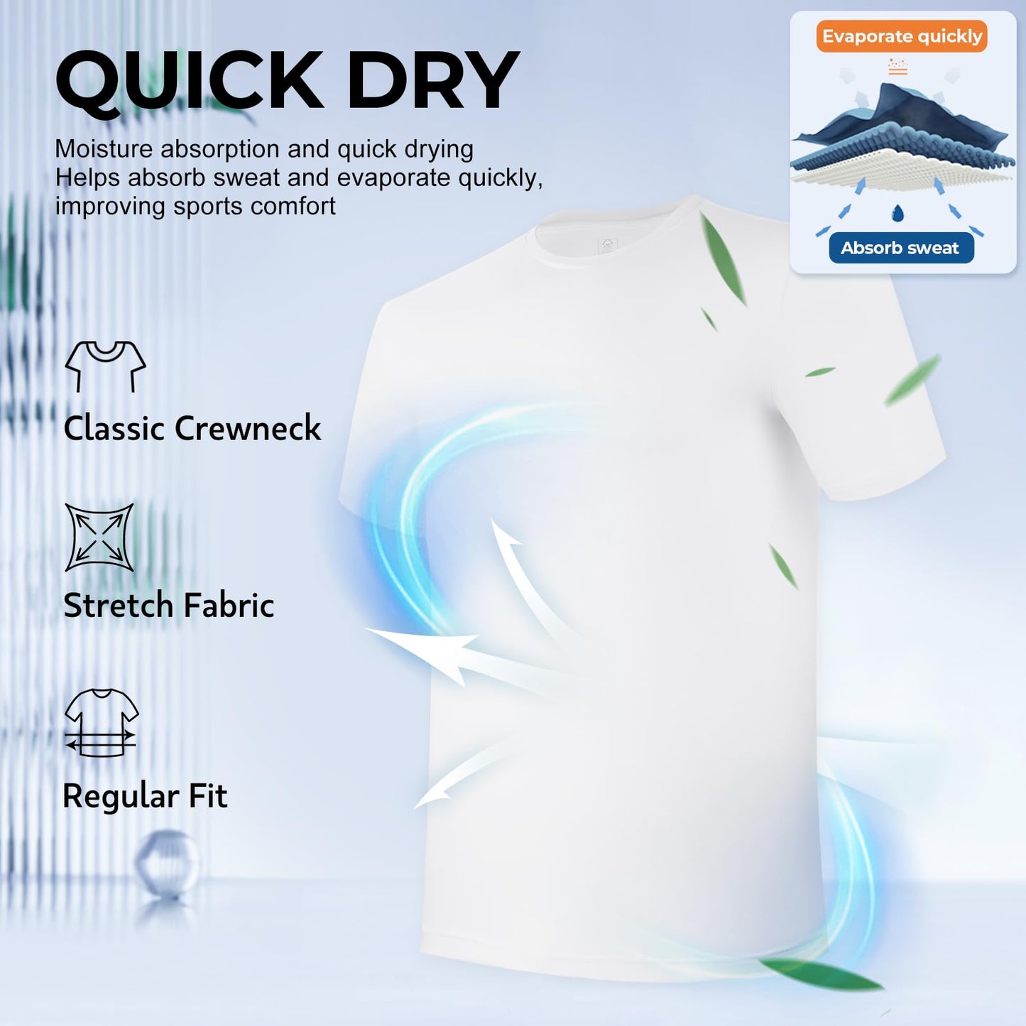 BAMBOO COOL Mens Undershirts Pack, Soft T Shirts for Men, Moisture Wicking Tees, Stretchy Breathable Crew Neck Inner Shirt White
