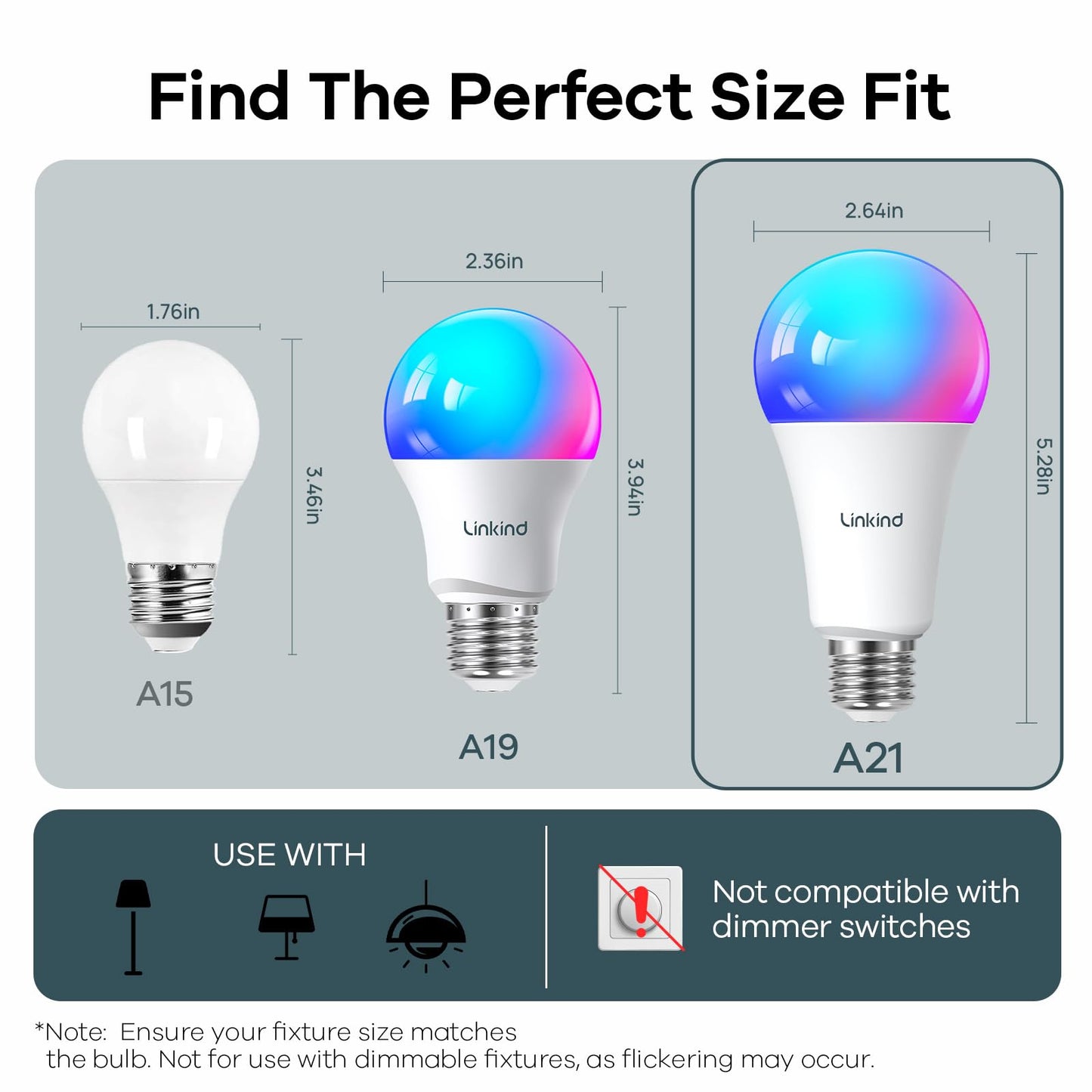 Linkind Smart Light Bulbs, 1600LM (100W Equivalent) Smart Bulb, Work with Alexa & Google Home, RGBTW Color Changing Bulb Music Sync, 2.4GHz Wi-Fi & Bluetooth, LED Alexa Light Bulbs 14W, A21 E26, 4Pack