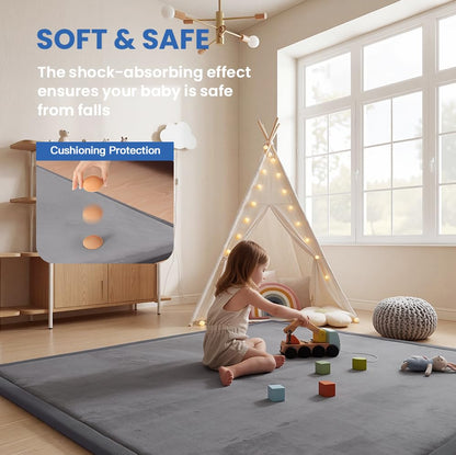 Huloo Sleep Ultra Soft Baby Play Mat for Floor,1.3" Thick Elasti-Foam 50x50 Playpen Mat for Toddlers Infant kids,Non-Slip Backing Safe for Crawling&Tummy Time,Tatami Style (Dark Grey)
