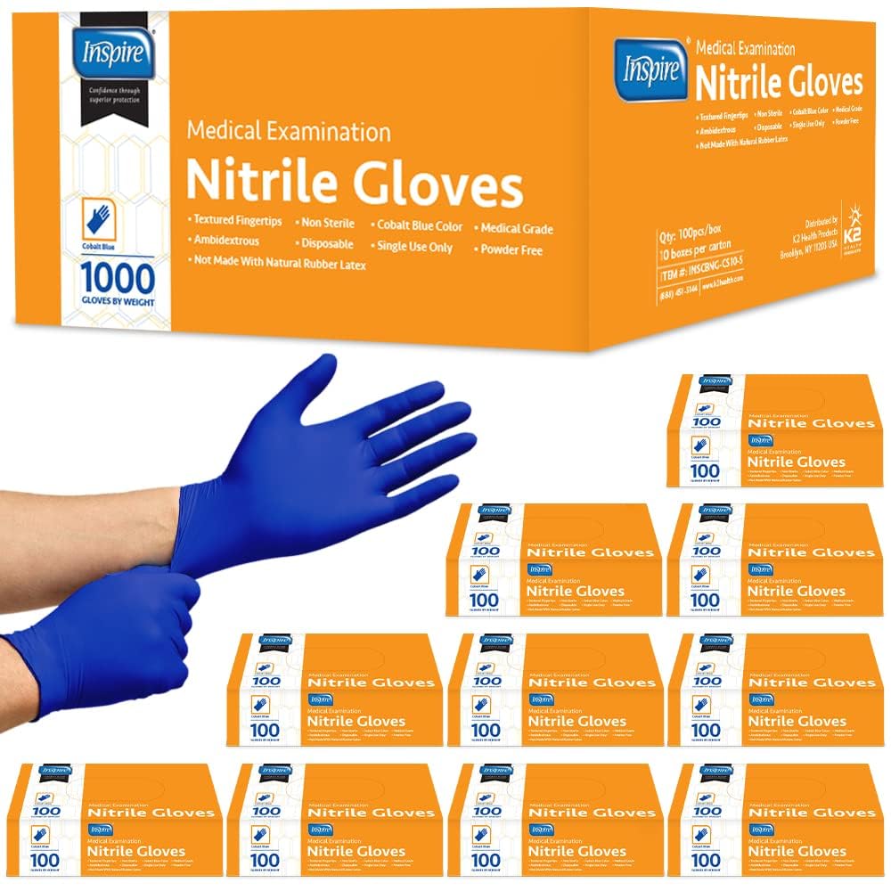 Inspire Nitrile Gloves Medical Examination | The Original Quality Stretch Cobalt Blue | 4.5 Grade Disposable Latex Free Doctors,EMT, Food Service, Cleaning, Janitorial, Household, Hospitals and More