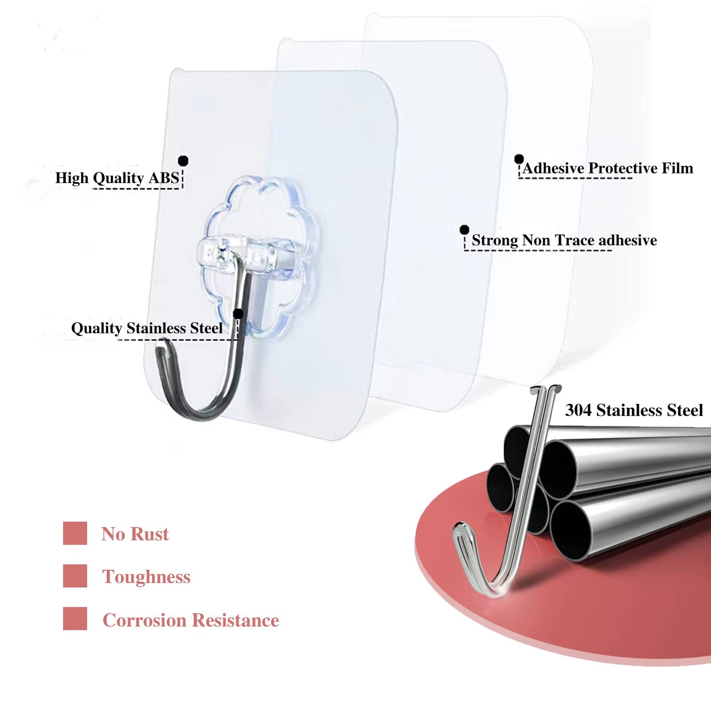 DDMY Heavy Duty Hook 24 Pack Self Adhesive Hooks for Hanging Wall Hooks Transparent Reusable Waterproof Adhesive Sticky Hook for Kitchen Curtain, Towel Bathroom,Coat Shower Door Utility No Damage