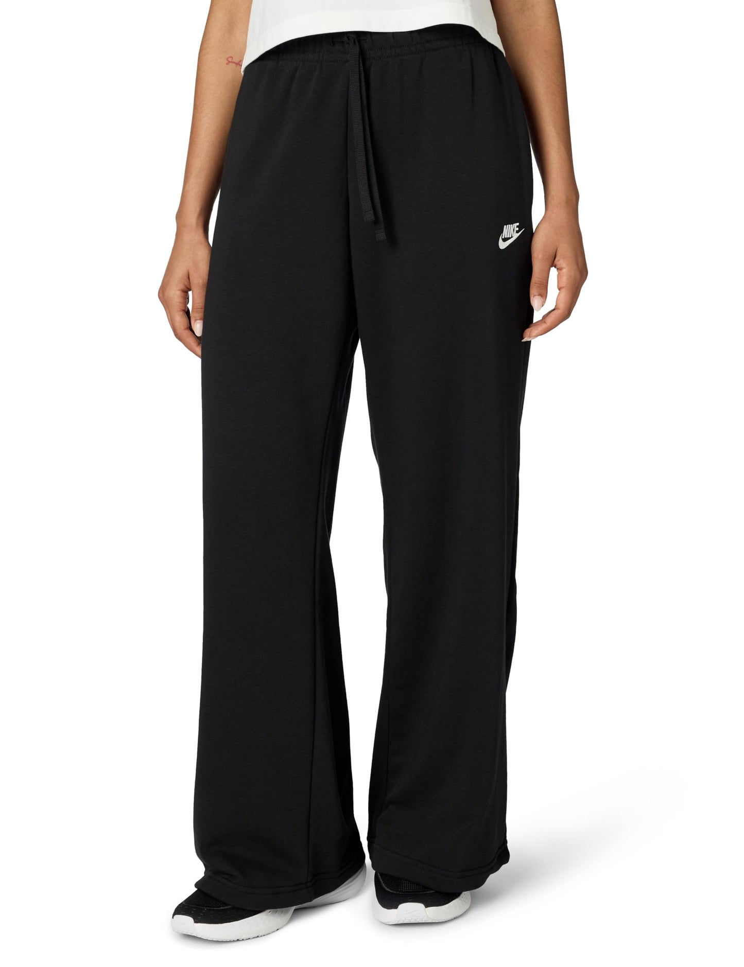 Nike Women's Sportswear Club Fleece Mid-Rise Wide-Leg Sweatpants, Black/White, Small