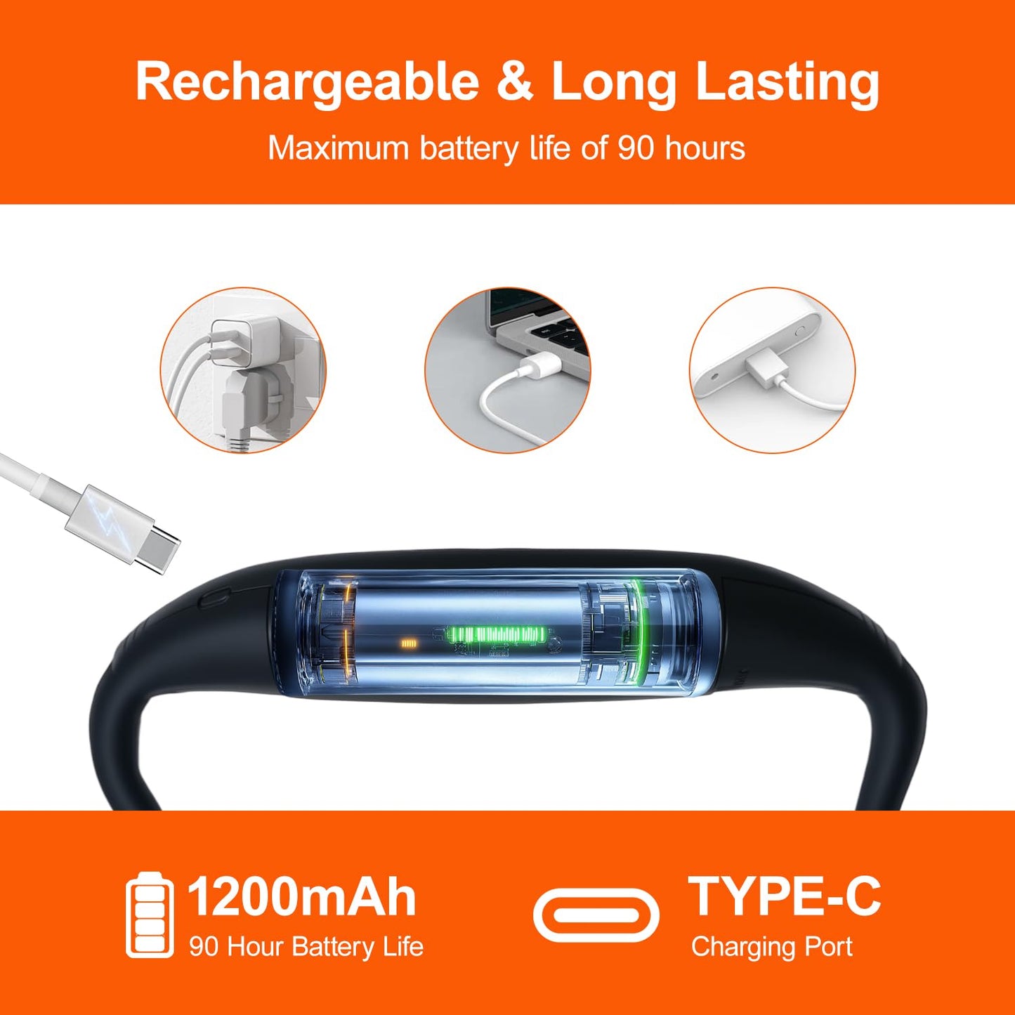 LED Rechargeable Neck Reading Light， Suitable for Reading Books with 3 Color Temperatures, 90 Hour Long-Lasting Recharging Lamp, Ergonomic, Suitable for Reading, Weaving, and Repairing