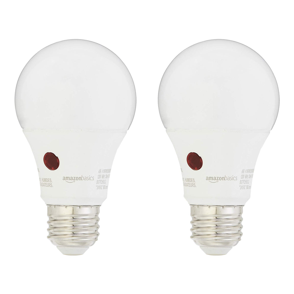 Amazon Basics A19 Dusk to Dawn Sensor LED Outdoor Light Bulb, 60W Equivalent, Energy-Efficient 9W, Daylight White, 2700K, E26 Base, 10,000 Hours, 2 Count (Pack of 1)
