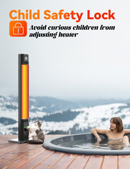 HETRAROOT 42INCH Outdoor Heater, 9Heat Levels & 540Min Timer, Child Safety Lock, IP65 Waterproof Garage Heater, 1500W Infrared Heating,Tip-Over&Overheat Protection,Patio Heaters for Outdoor Use Indoor