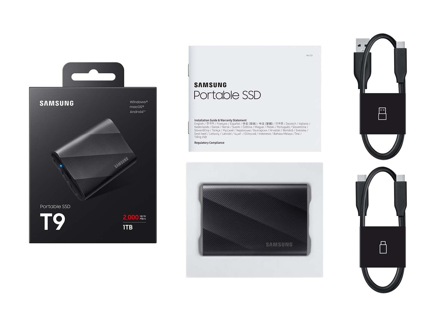 SAMSUNG T9 Portable SSD 1TB, USB 3.2 Gen 2x2 External Solid State Drive, Seq. Read Speeds Up to 2,000MB/s for Gaming, Students and Professionals, MU-PG1T0B/AM, Black