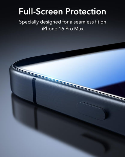 ESR 3 Pack 9H+ Glass for iPhone 16 Pro Max Privacy Screen Protector, [Military Grade Shatterproof & Longest Durable] Armorite Anti-spy Tempered Glass with UltraFit Tray