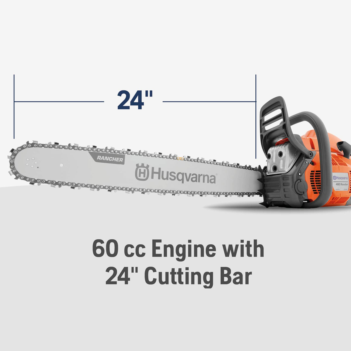 Husqvarna 460 Rancher Gas Powered Chainsaw, 60.3-cc 3.6-HP, 2-Cycle X-Torq Engine, 24 Inch Chainsaw with Automatic Adjustable Oil Pump, For Wood Cutting, Tree Trimming and Land Clearing