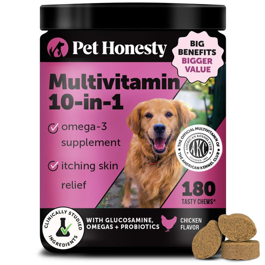 Dog Multivitamin - 10 in 1 Dog Vitamins for Health & Heart - Omega Fish Oil, Glucosamine & Probiotics - Dog Vitamins and Supplements for Skin and Coat (Chicken 180 ct)