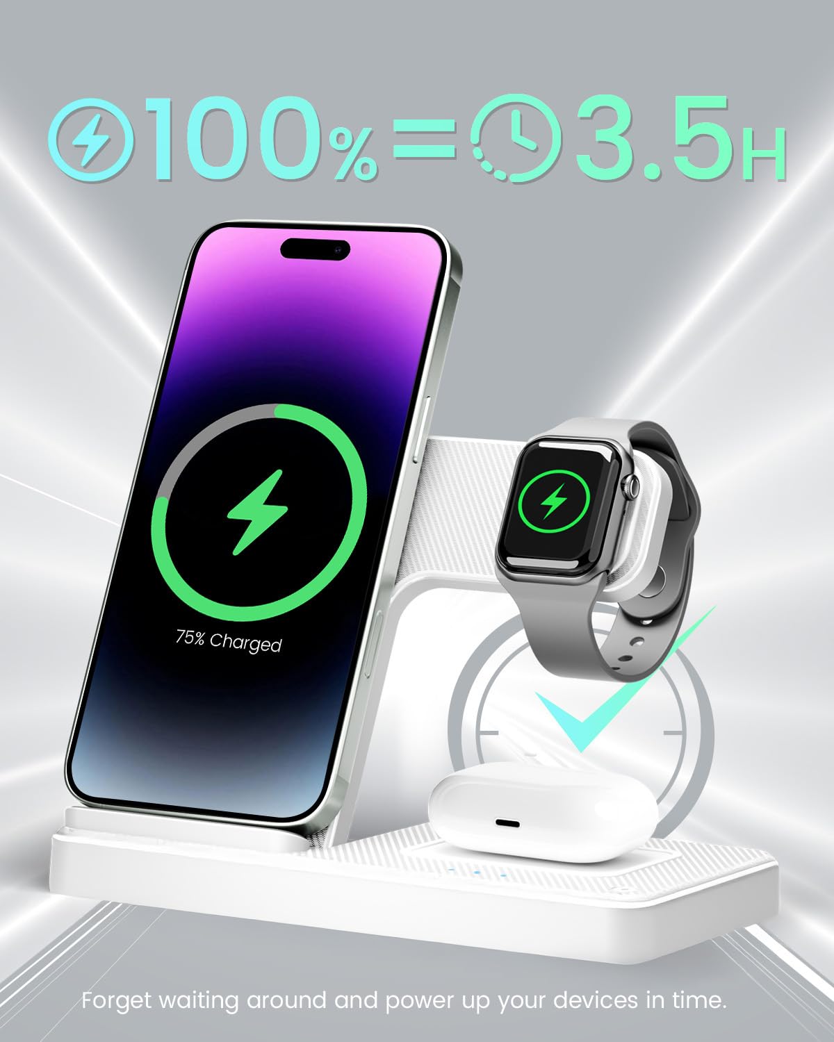 Wireless Charger Charging Station: 3 in 1 Charger Stand for Apple Multiple Devices Product for iPhone 16 15 14 Pro Max 13 12 11 for Watch 10 9 8 7 6 5 4 3 2 SE & Ultra for Airpods 4 3 2 Pro