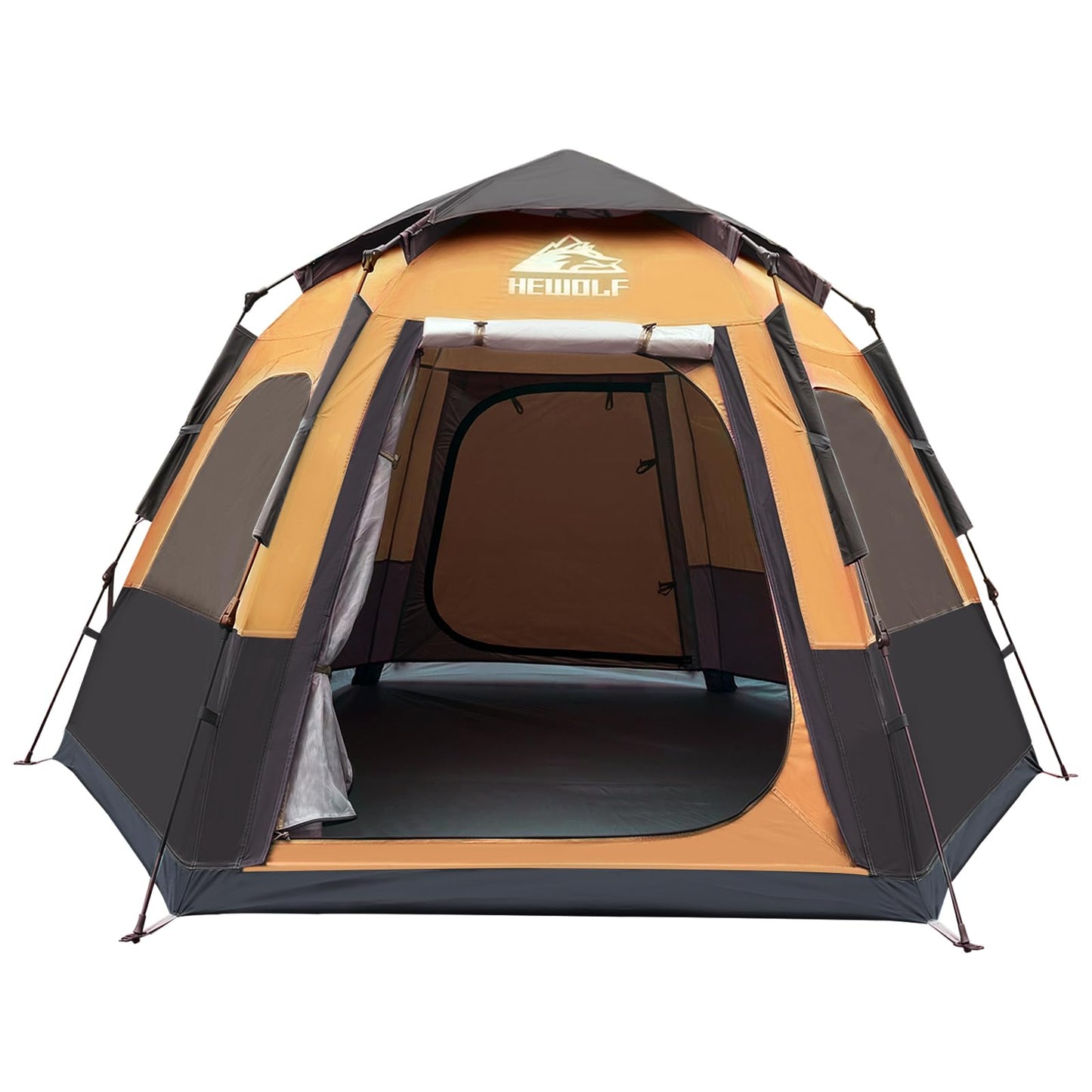 Hewolf 2/3/4 Person Camping Tent - Instant Pop Up Waterproof 2 Doors Tent with Easy Setup | 3-Season Hexagonal Dome Design for Family, Hiking & Traveling (Yellow)