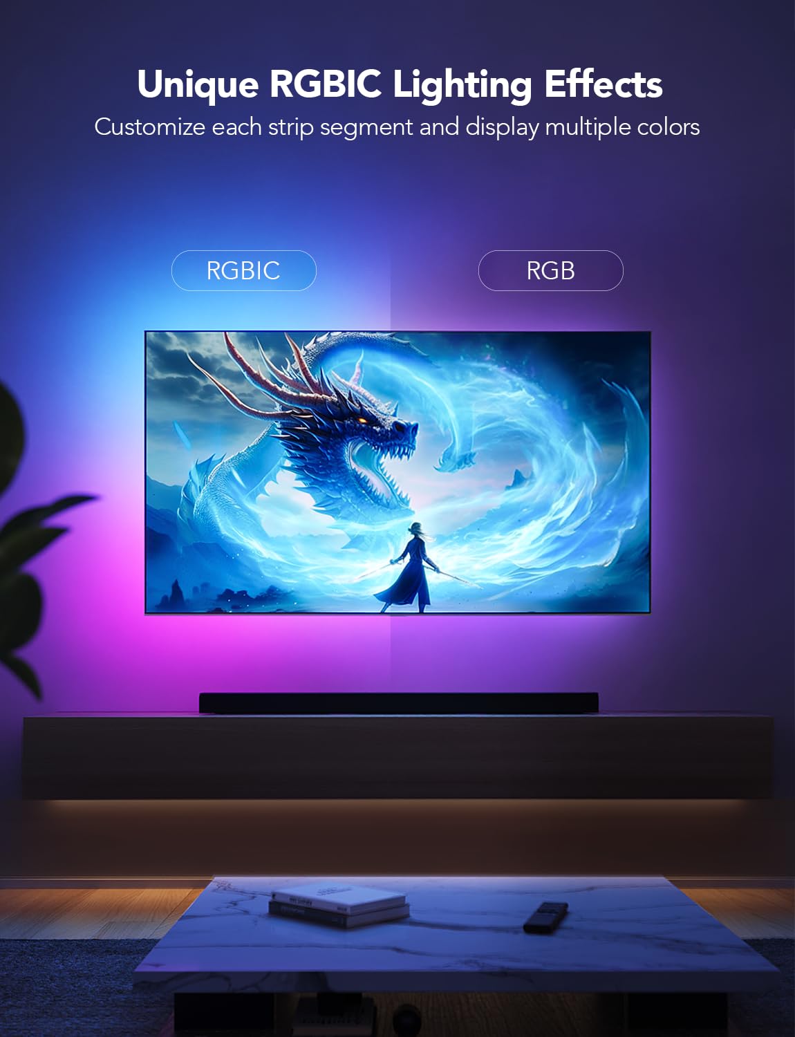 Govee TV LED Backlight Strip, RGBIC Smart LED Backlight for 40-50inch TVs, Music Sync, Wi-Fi Bluetooth & App Control, Works with Alexa & Google Assistant, 77 Scene Modes, Adapter