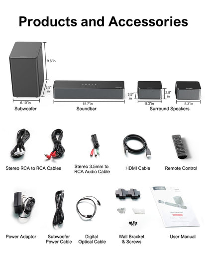 ULTIMEA 5.1 Surround Sound System for TV, Virtual Surround Sound Bar for Smart TV, APP Control, Home Theater Surround Speakers and Subwoofer Adjustable, Peak Power 320W, Poseidon D50 (2025 New Model)