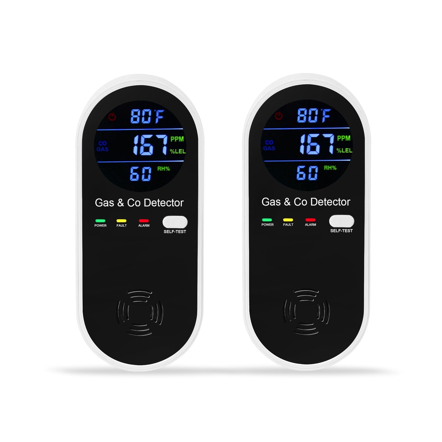 2 Packs Combination Natural-Gas and Carbon-Monoxide-Detector,Koabbit 4-in-1 CO/LPG/LNG Explosive Gas Detector Alarm with Temperature(°F) & Humidity for Home,RV,Hotel,Apartment