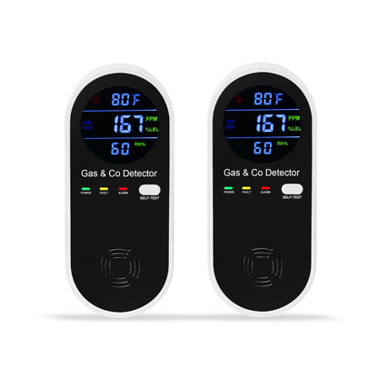 2 Packs Combination Natural-Gas and Carbon-Monoxide-Detector,Koabbit 4-in-1 CO/LPG/LNG Explosive Gas Detector Alarm with Temperature(°F) & Humidity for Home,RV,Hotel,Apartment