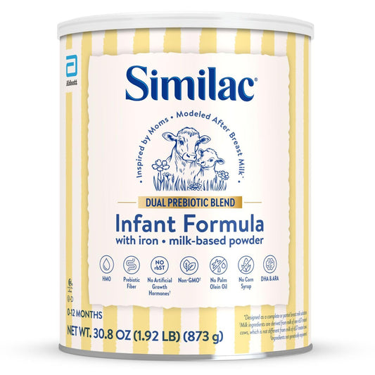 Similac Dual Prebiotic Blend, Baby Formula with Iron, Milk-Based Powder, 0-12 Months, 30.8-oz Can