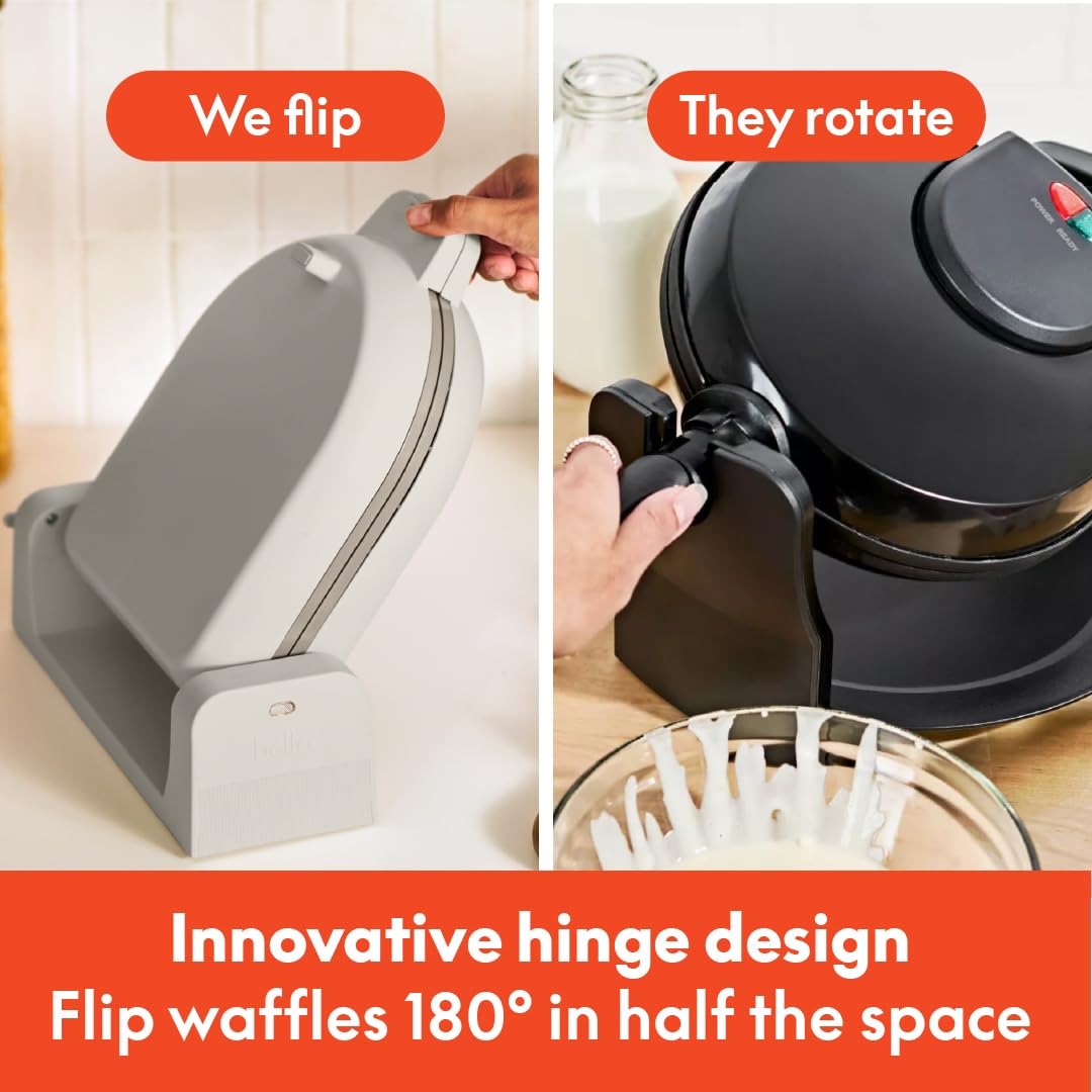 bella Flip-n-Store Belgian Waffle Maker, EverGood™ Ceramic Nonstick Coating, Fits-anywhere™ Kitchenware, Power Indicator Light & Touch Handle, 7” Wide & 1" Deep Plates, 1000 Watt, Oatmilk