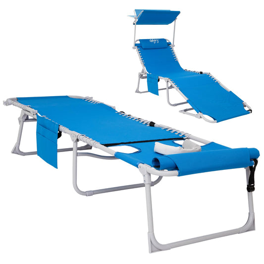 #WEJOY 3 in 1 Tanning Chair with Face Hole & Canopy, 300 lbs Heavy Duty 5 Positions Folding Face Down Lounge Chairs Outdoor with Pillow & Storage Bag Portable for Pool Beach Lawn Camping (Blue)