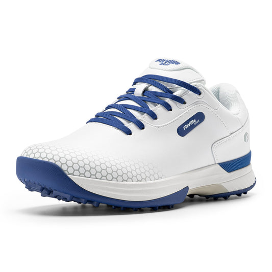 FitVille Wide Mens Golf Shoes Professional Outdoor Waterproof Spiked Golf Shoes for Men(White Blue, 10.5 Wide)