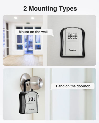 Puroma Key Lock Box, Portable Combination Lockbox Wall-Mounted Key Storage Box for House Keys, Resettable Code Safe Security Lock Box for Home, Office, Apartment Spare Key Storage (1 Pack, Gray)