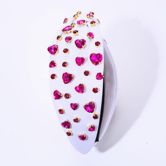 YAHPERN Valentine’s Day Headband for Women Red Pink Heart Knotted Headband Jeweled Rhinestone Crystal Wide Top Knot Hairband Valentine’s Day Hair Accessories Holiday Gifts (Crystal Heart 2)