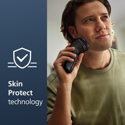 Philips Norelco Shaver 3900 Series, Wet and Dry Electric Shaver, P-Cap, Travel Pouch, Charging Stand, Storm Blue, Model S3341/92