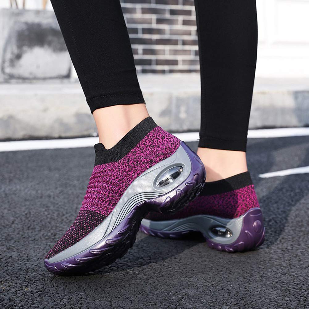Women's Walking Shoes Sock Sneakers - Mesh Slip On Air Cushion Lady Girls Modern Jazz Dance Easy Shoes Platform Loafers Purple,5.5