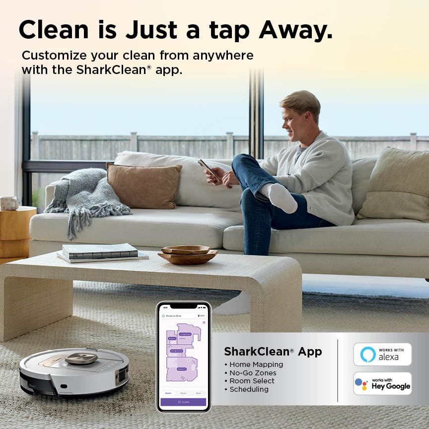 Shark Robot Vacuum & Mop Combo, PowerDetect ThermaCharged NeverTouch Pro, Self-Emptying, Self-Refill with Heated Mop Cleaning, 60-Day Capacity, 30-Day Tank, 6 PowerDetect Technologies, White, AV2900XE