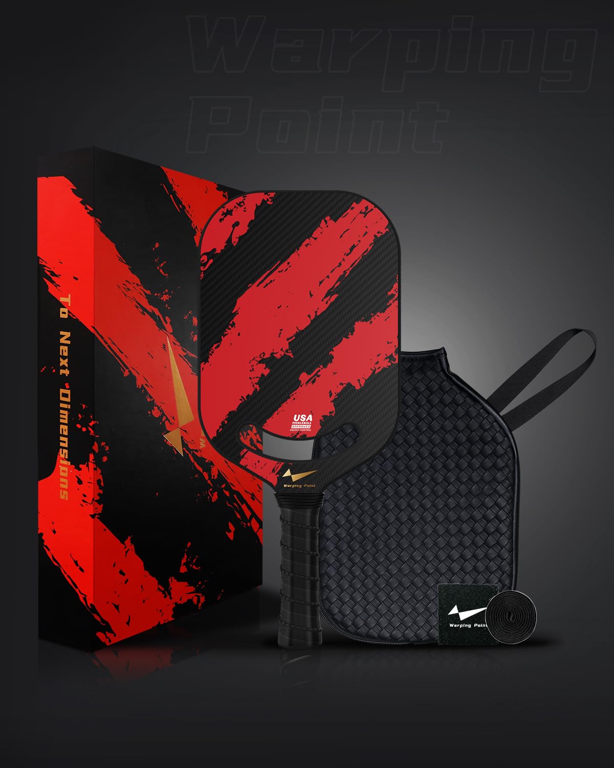 Warping Point Carbon Fiber Pickleball Paddle with Aero Throat, USAPA Approved Thermoformed Pickle Ball Rackets for Power & Spin, 16mm Polypropylene Honeycomb Core, Textured Carbon Grit Surface, Red