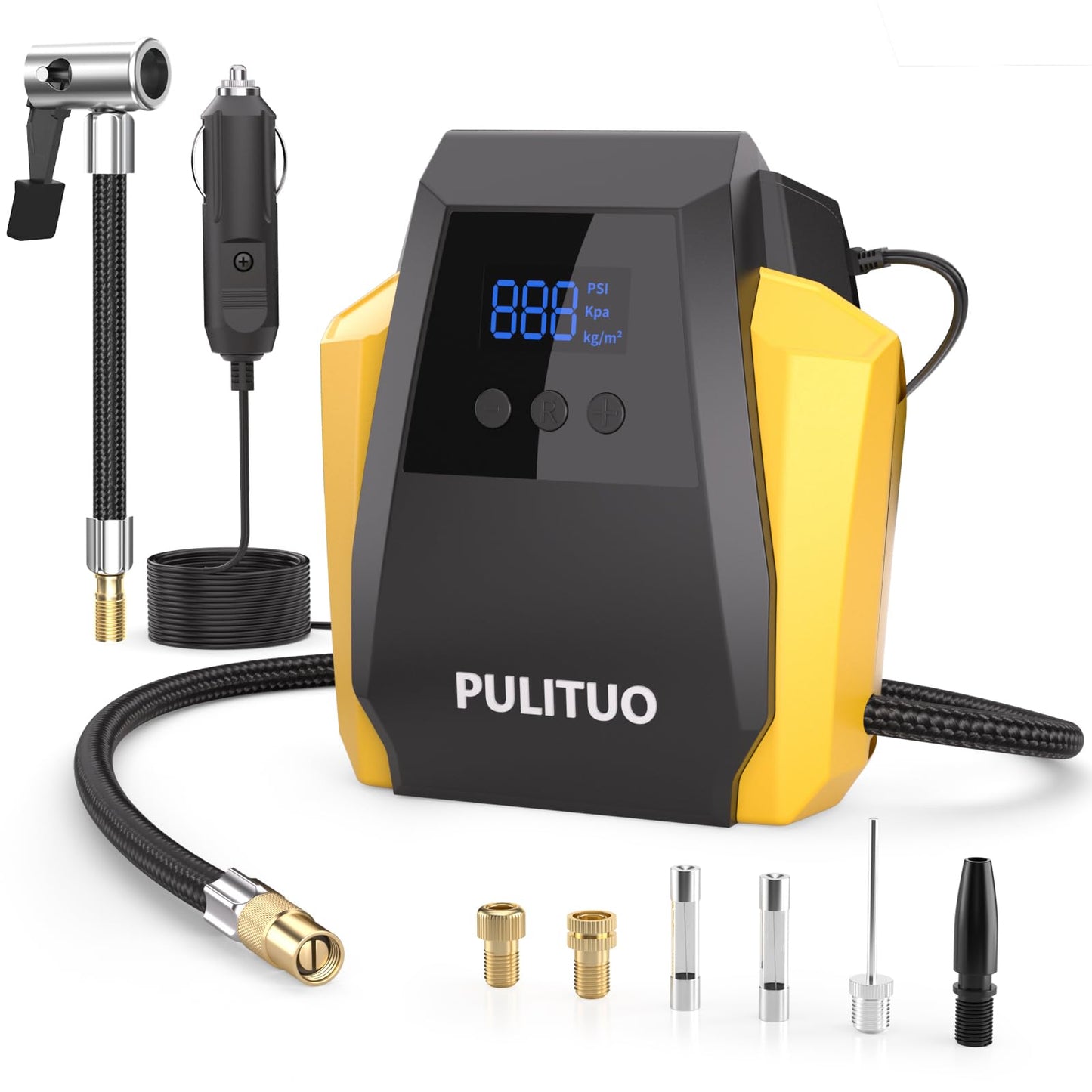 PULITUO Tire Inflator Portable Air Compressor - Car Accessories 12V DC Air Pump for Car Tires with Digital Pressure Gauge, Emergency LED Light for Wheel, Bike, Ball, Motor