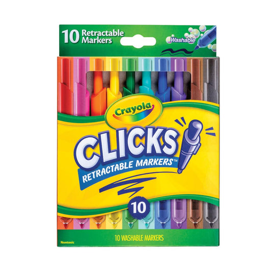 Crayola Clicks Retractable Tip Marker Set for Kids (10ct), Markers For School, Long Lasting Coloring Book Supplies, No Dry, Back to School Essentials, 6+